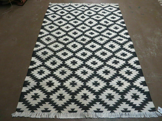 Hand Woven Wool Rug 4 Ft By 6 Ft Kilim Dhurrie Modern Oriental Area Rug Reversible
