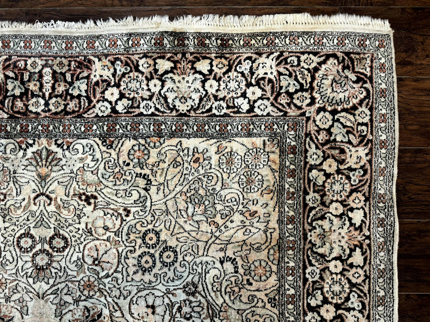 Silk Indian Kashmiri Rug 6x9 Hand Knotted Vintage Style Area Rug