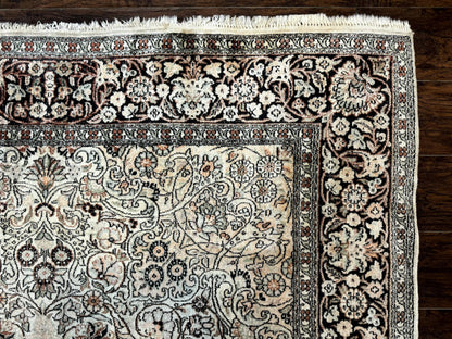 Silk Indian Kashmiri Rug 6x9 Hand Knotted Vintage Style Area Rug