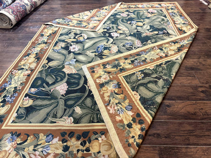 Needlepoint Rug 8x10, Vintage, Handmade, Wool, Green, Leaves & Fruits