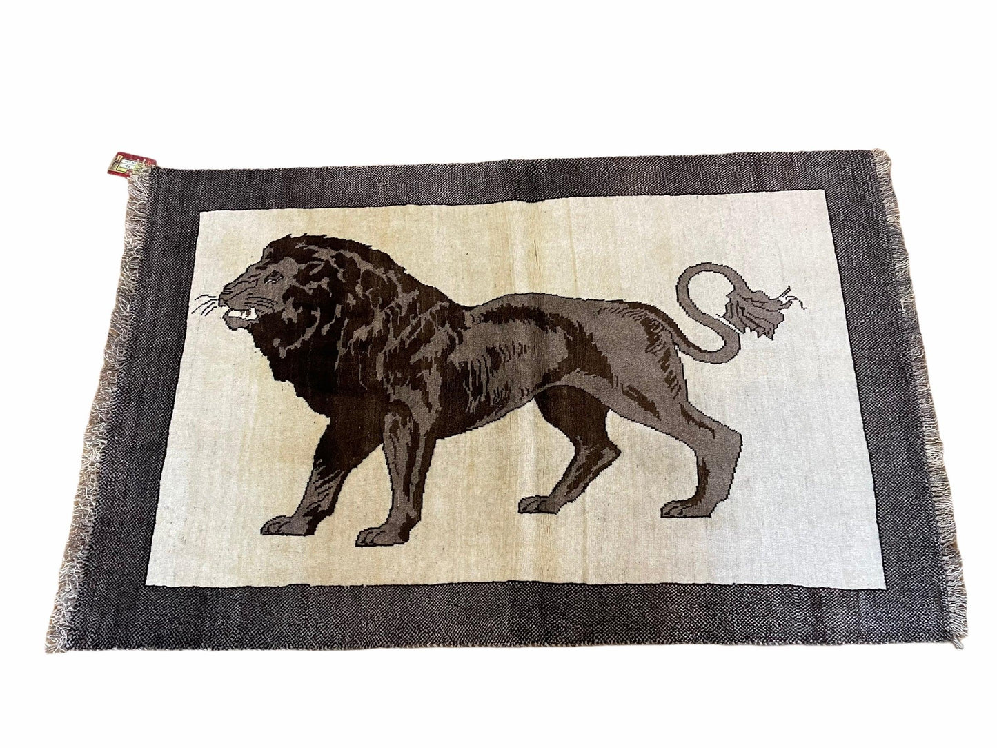 Handmade Lion Rug 3x5 Wool Hand Knotted Brown Beige Vintage Quality