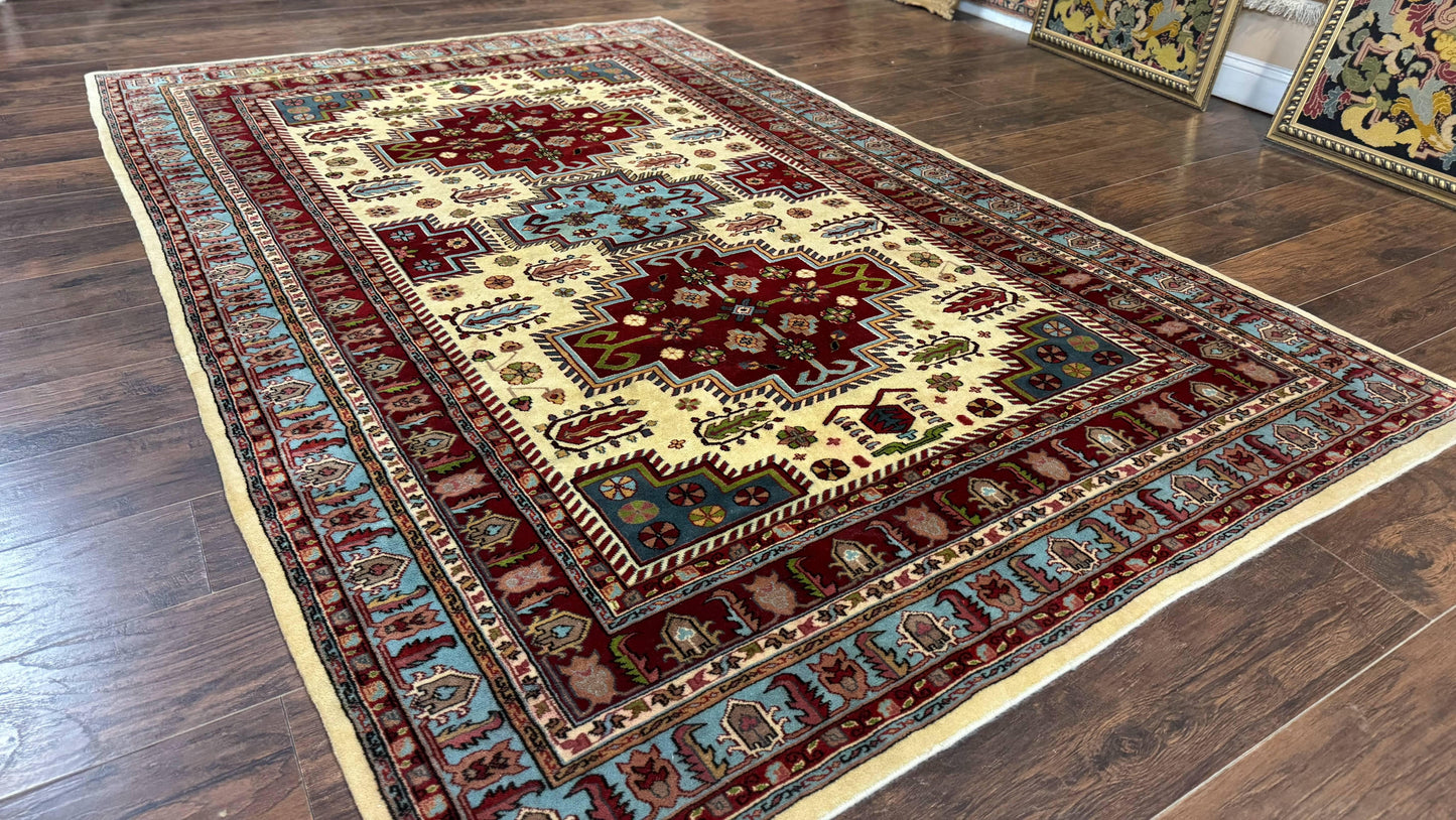 Turkish Kazak Rug 6x9 Hand Knotted Wool Geometric Medallions