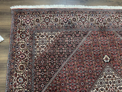 Persian Bidjar Rug 7x8 Ft Hand Knotted Wool Herati Mahi Ivory Red Navy Blue