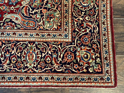 Persian Kashan Rug 4x7 Red Navy Floral Antique Carpet Elegant Medallion Design