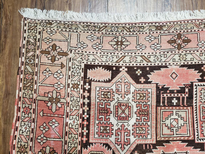 Antique Caucasian Rug 5' 5" x 10' 9", Shirvan Carpet, Wide Oriental Corridor Runner, Quality Handmade Hand-Knotted Wool Rug, Pale Pink Black