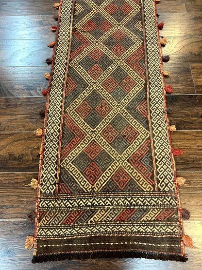 Tribal Runner Rug 2x8, Pakistani Turkoman Runner, Wool Handmade Vintage Rug