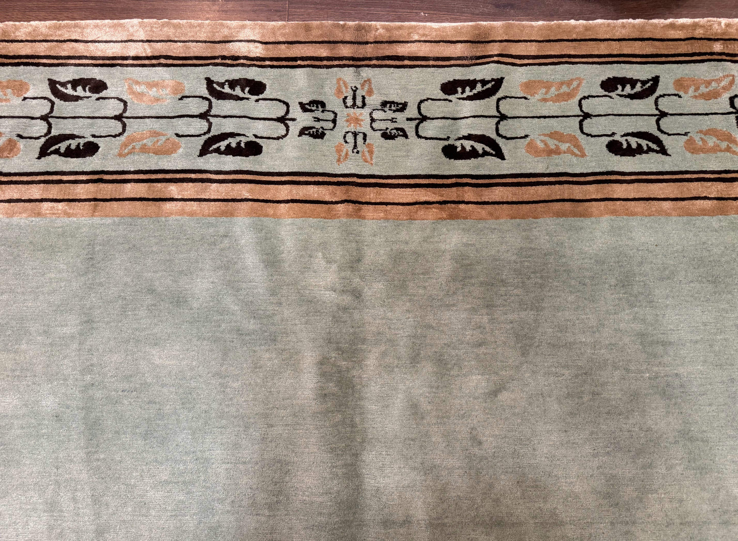 Palace Size Nepali Rug 9x18 Light Mint Green Open Field Wool Hand Knotted Modern Contemporary