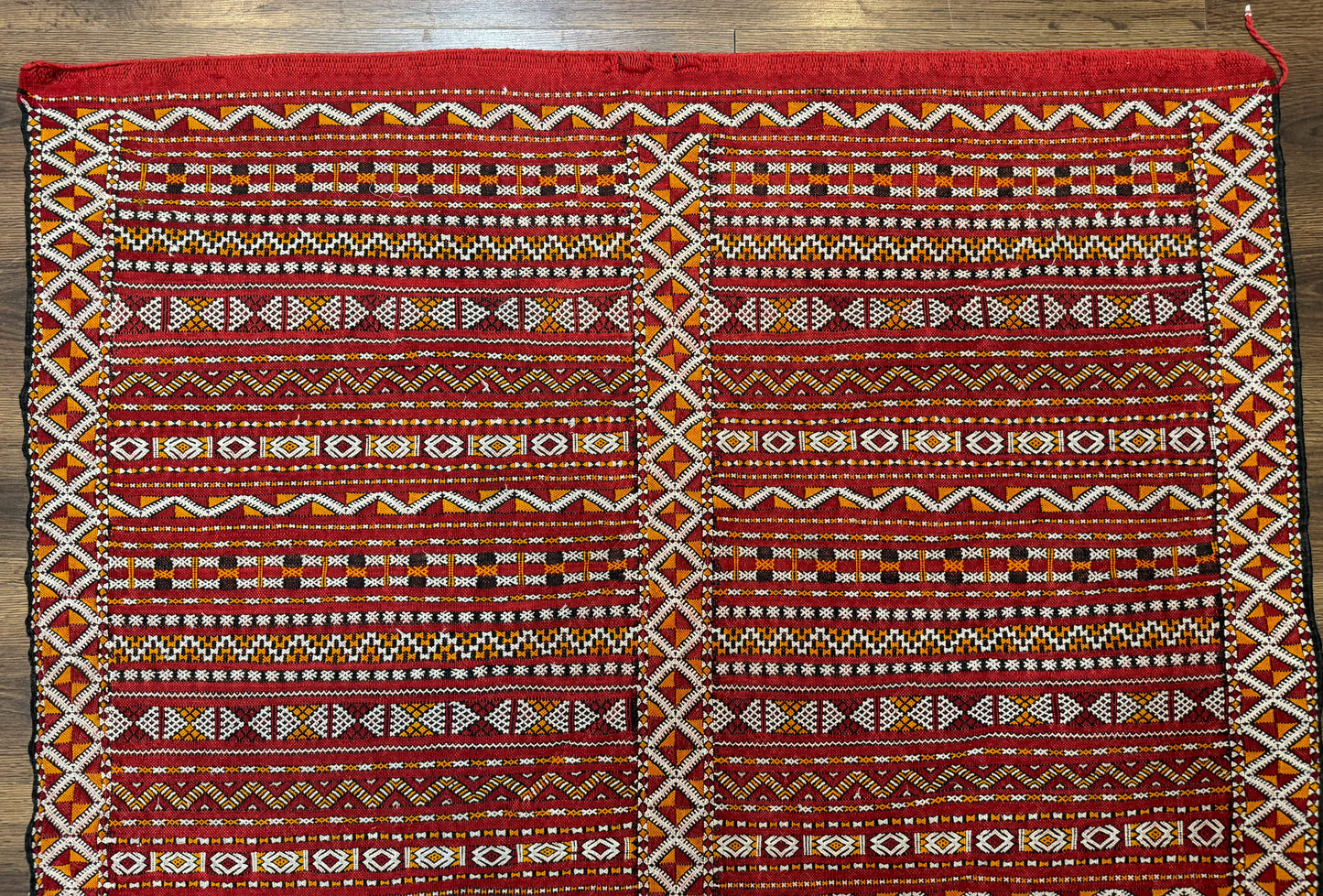 Moroccan Kilim Rug 4x8 Flatweave Bohemian Wool Area Rug In Red Ivory Orange