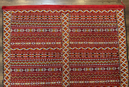 Moroccan Kilim Rug 4x8 Flatweave Bohemian Wool Area Rug In Red Ivory Orange