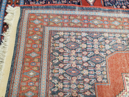 Senneh Wool Area Rug 4x6 Handmade Kurdish Carpet Vegetable Dyes Red Blue