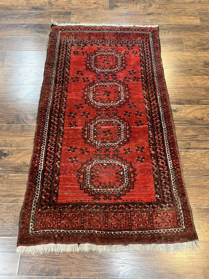 Afghan Rug 3x6 Handmade Wool Semi Antique Tribal Red Beshir Carpet