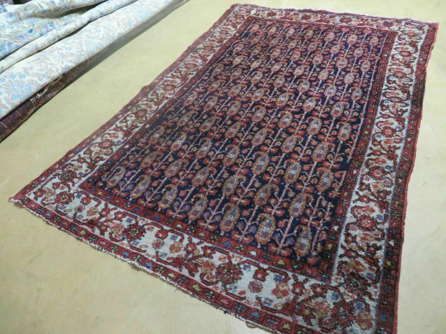 Antique Turkish Sivas Wool Rug Handwoven 4x6 Vegetable Dye Blue