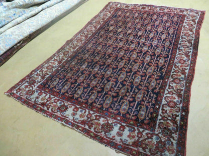 Antique Turkish Sivas Wool Rug Handwoven 4x6 Vegetable Dye Blue