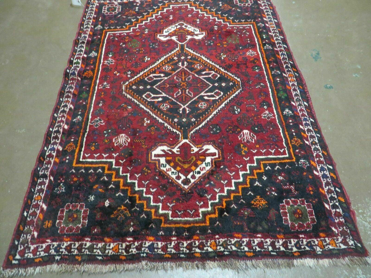 Antique Turkish Wool Rug Handmade 1940s Vegetable Dyes Fringed 46 By 64 Inches