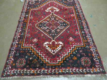 Antique Turkish Wool Rug Handmade 1940s Vegetable Dyes Fringed 46 By 64 Inches