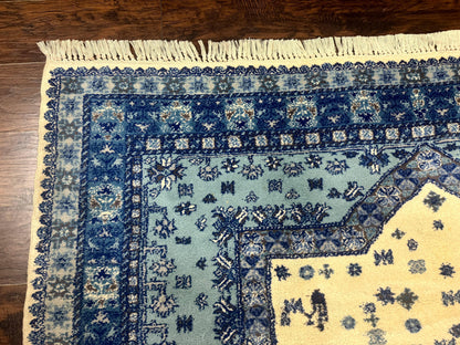 Moroccan Rug 7x10 Geometric Medallion Blue Ivory Hand Knotted Wool Area Rug