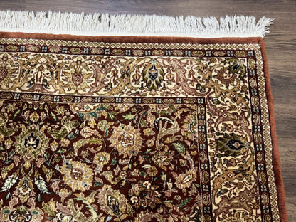 Tree Of Life Kashmiri Rug 6x9 Indian Wool Hand Knotted Rust Red Cream Animal Pictorials