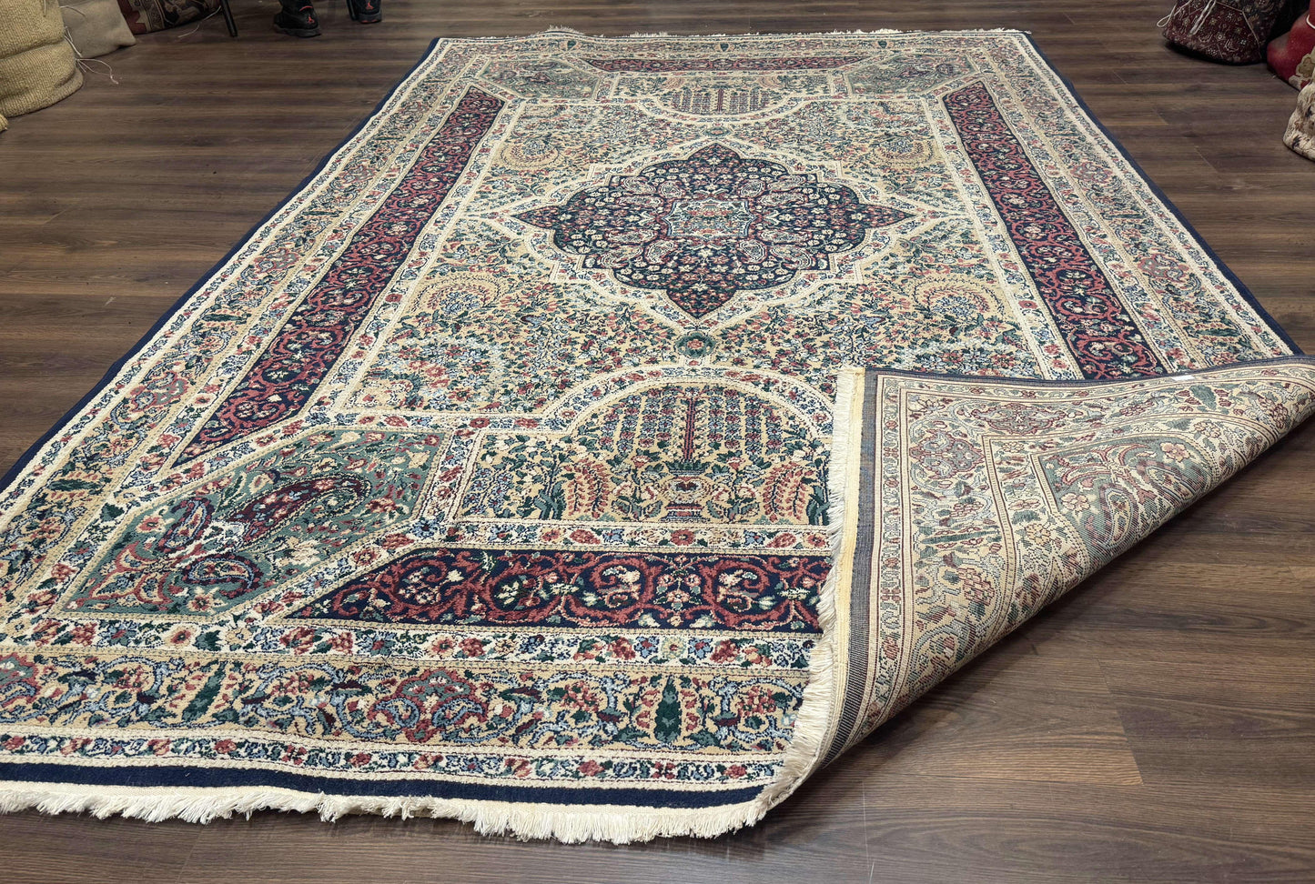 Persian Rug 8x11, Belgium Power Loomed Rug, Kirman Lavar Floral Design, Vintage Rug