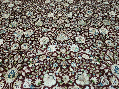 Handmade Sino Persian Rug 9x12 Floral Allover Tabriz Design Maroon And Navy