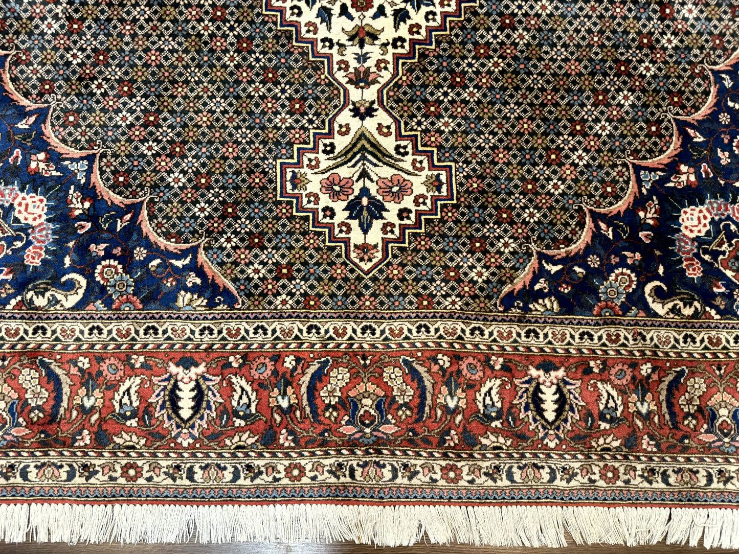 Persian Rug 7x10, Bakhtiari Saman Rug, Unique Design and Colors, Ivory Red Blue, Large Tribal Rug
