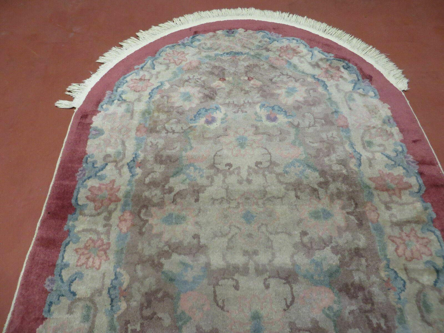 Oval Chinese Art Deco Rug 3x5 Vintage Wool Carpet Hand Knotted 1960s