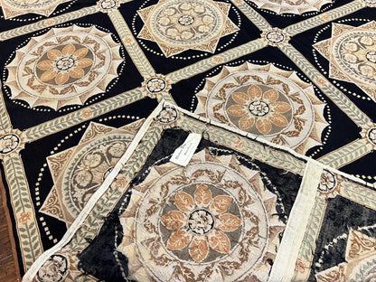 Needlepoint Rug 8x10 Handwoven Wool Panel Design Vintage French European