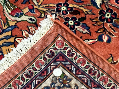 Persian Sarouk Rug 7x10 Red Ivory Floral Bouquets With Birds