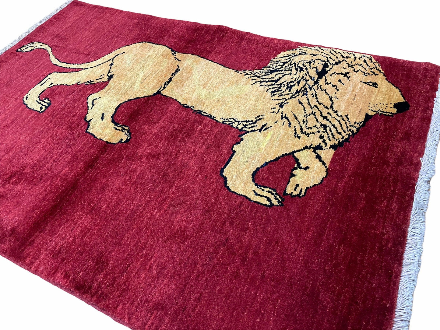 Handmade Wool Rug Lion Pictorial Tribal Design With Vegetable Dyes 3x5