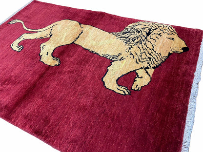 Handmade Wool Rug Lion Pictorial Tribal Design With Vegetable Dyes 3x5