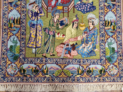 Persian Isfahan Pictorial Rug 3x5 – Kork Wool on Silk