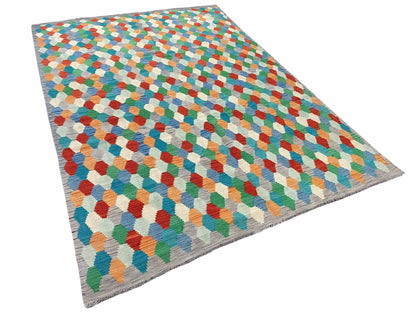 Colorful Chobi Kilim Rug 6x9 Handmade Wool Area Rug For Playrooms