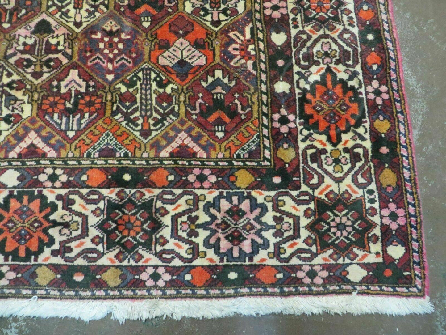 Antique Persian Bakhtiari Rug 7x10 - Multicolor Repeated Panel Design - Vegetable Dyed Rug - Hand Knotted Wool Room Sized Oriental Carpet 7 x 10 Rug