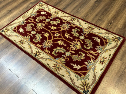 Small Floral Wool Rug 3x5, Safavieh Heritage Collection, Dark Red, Pair A