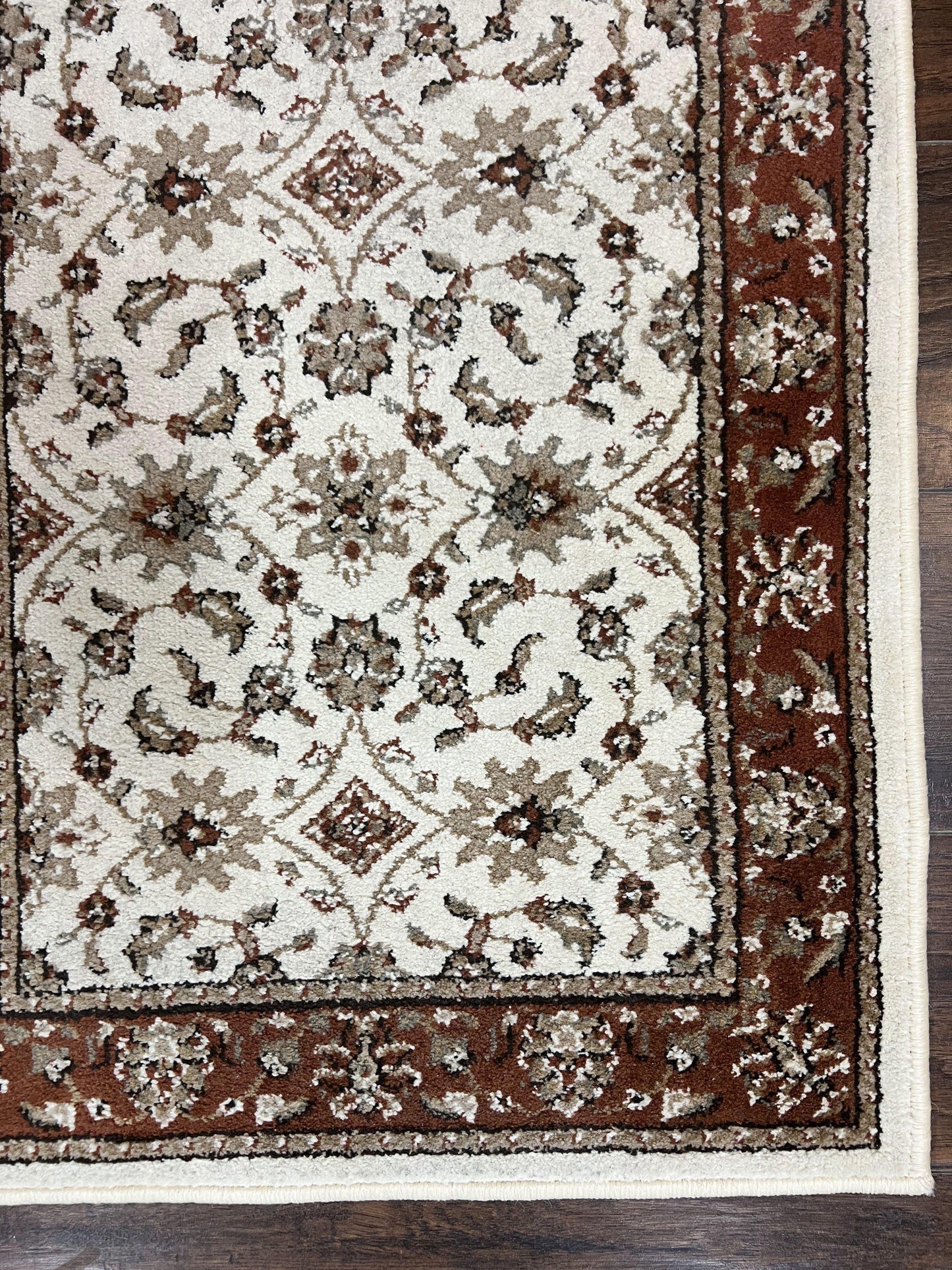 Runner Rug 2 x 7.6, Skinny Runner, Oriental Rug for Hallway, Ivory & Rust Red, Floral Allover