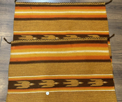 South American Rug Blanket 2.7 x 5.6, Wool, Handmade, Navajo Design, Orange Brown