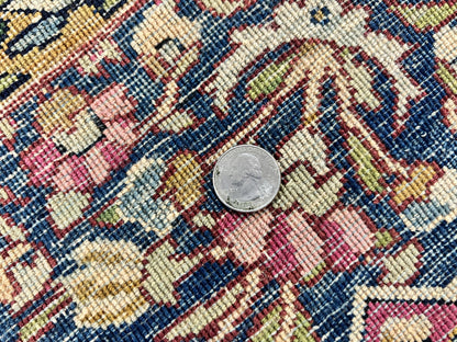 Persian Kirman Lavar Rug 8x9, Antique Persian Carpet, Colorful Multicolor 1920s Handmade Wool Rug, Garden Panel Design, Fine 200 KPSI