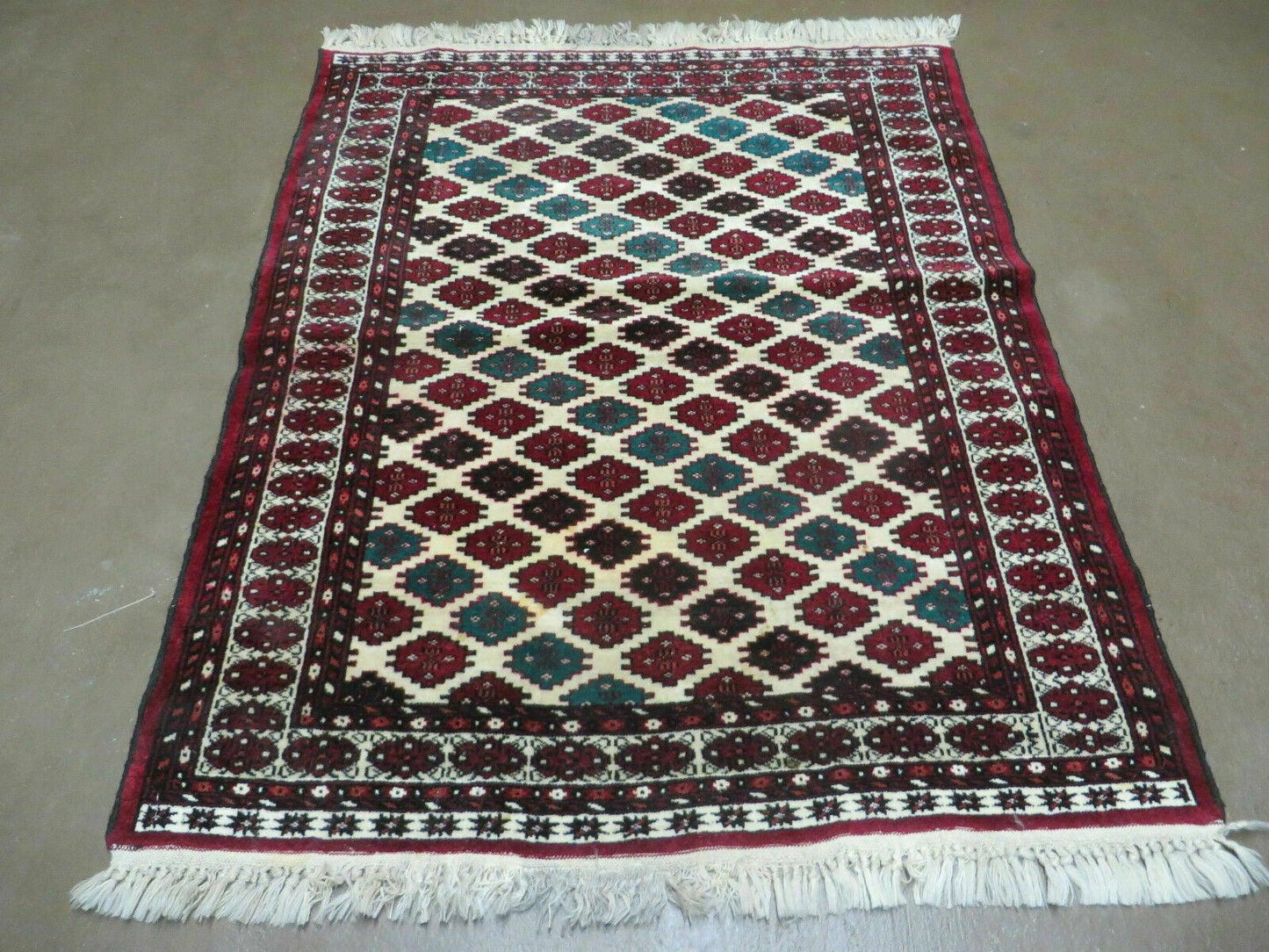 Vintage Handmade Bokhara Turkoman Wool Rug 41x46 Inches Two Sided Reversible