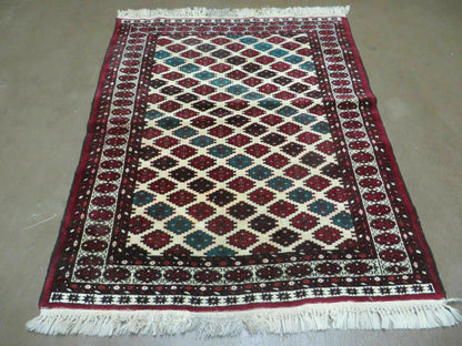 Vintage Handmade Bokhara Turkoman Wool Rug 41x46 Inches Two Sided Reversible