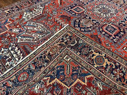 Antique Persian Heriz Rug – 11x16 Palace Size, Geometric Medallion, 1920s