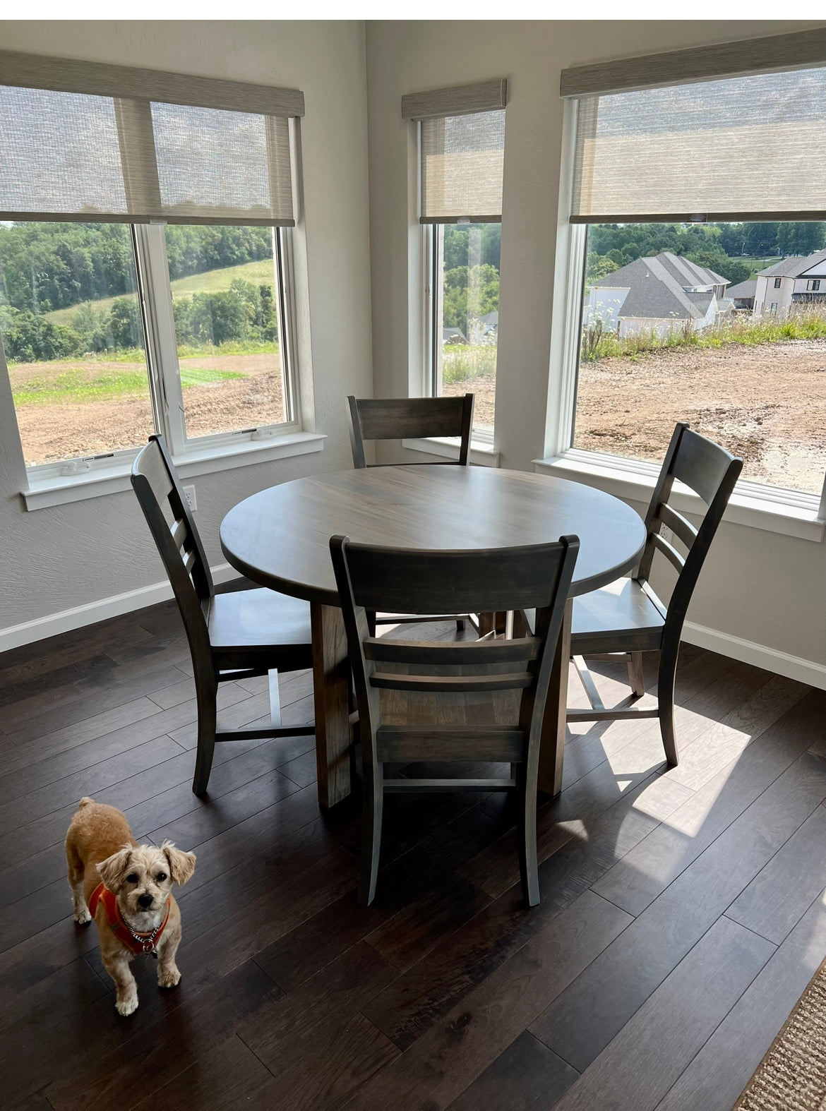 City Loft Dining Table Kiln Maple Top Round Custom Built Oak Finish