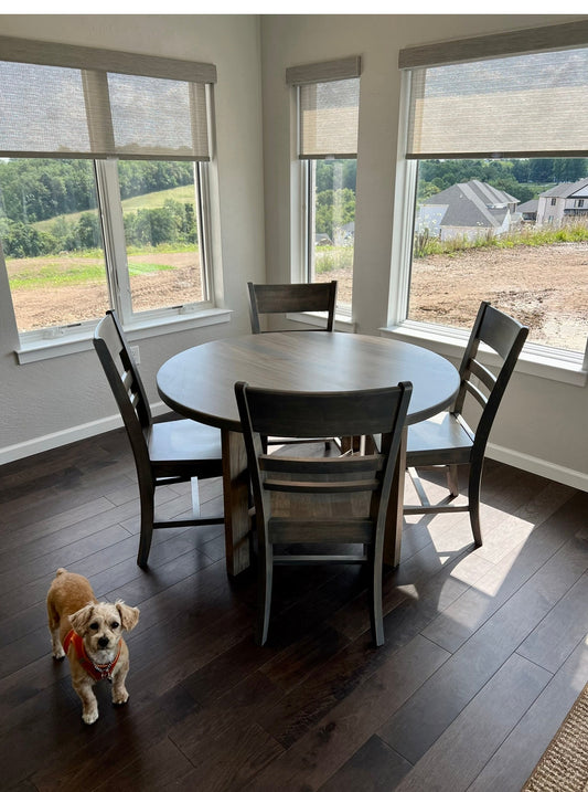 City Loft Dining Table Kiln Maple Top Round Custom Built Oak Finish