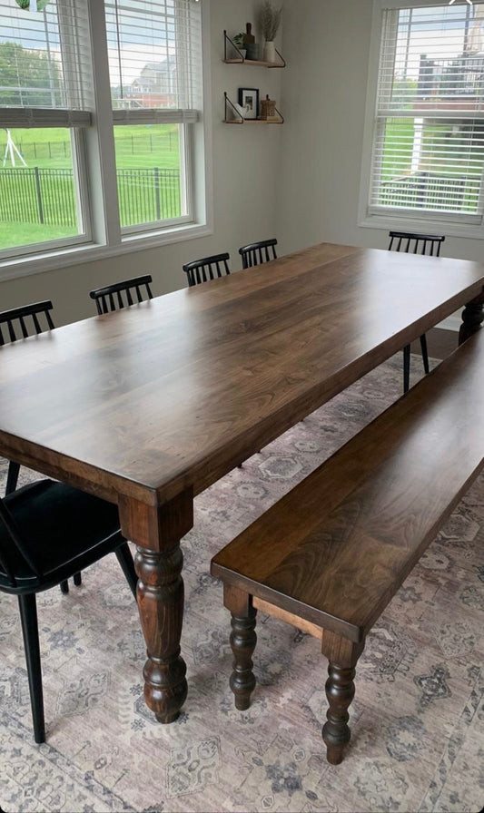 Thick Spindle Leg Bench 18 Inch High Designed To Pair With Thick Spindle Leg Table