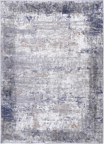 Abstract Border Echo in Blue & Grey Rug