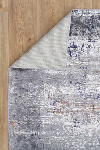 Abstract Border Echo in Blue & Grey Rug