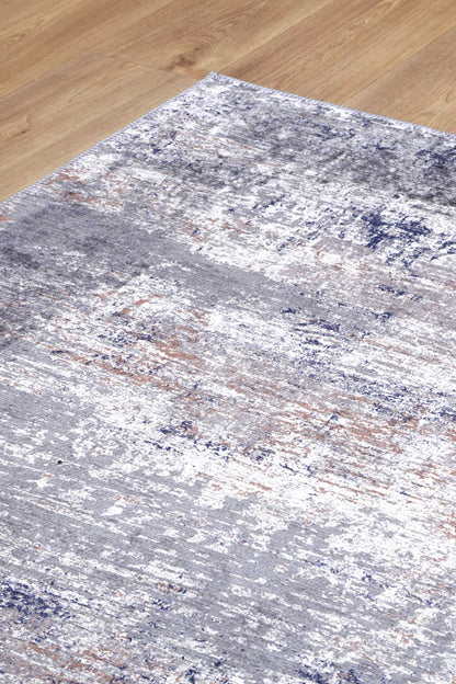 Abstract Border Echo in Blue & Grey Rug