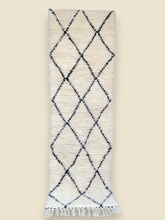 Aicha Moroccan Runner Rug – Black & White Wool