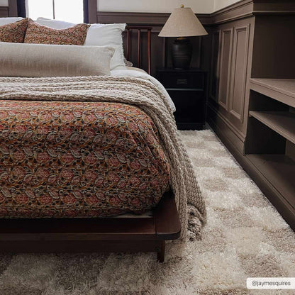 Light Brown Checkered Area Rug - Cozy Home Decor Accent