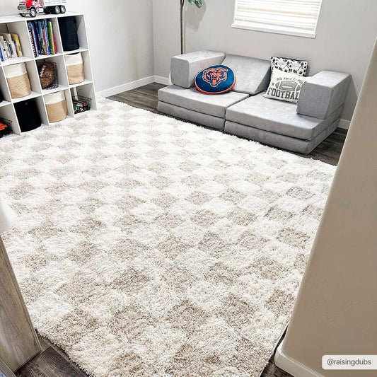 Light Brown Checkered Area Rug - Cozy Home Decor Accent