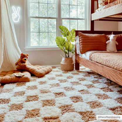 Mustard Checkered Area Rug - Cozy Stylish Home Decor
