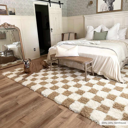 Mustard Checkered Area Rug - Cozy Stylish Home Decor